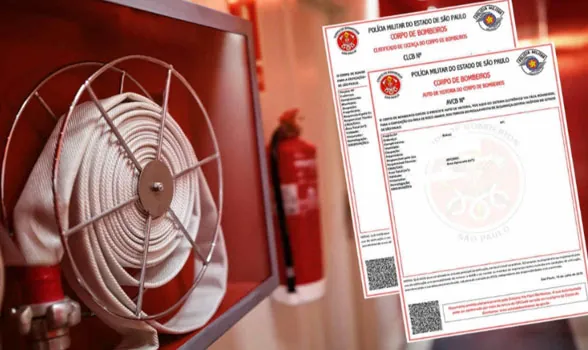 Hidrante, extintor e Certificado de Licença do Corpo de Bombeiros